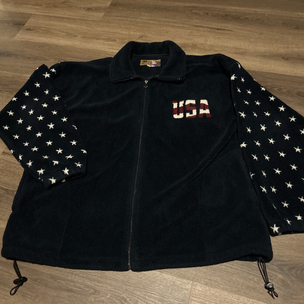 Bear Ridge Outfitters USA Flag Stars and Stripes Blue Fleece Jacket Sz XL Zip Up